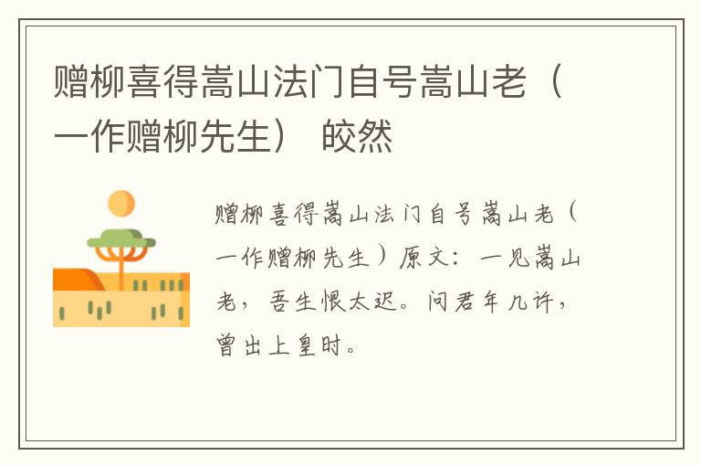 赠柳喜得嵩山法门自号嵩山老（一作赠柳先生） 皎然