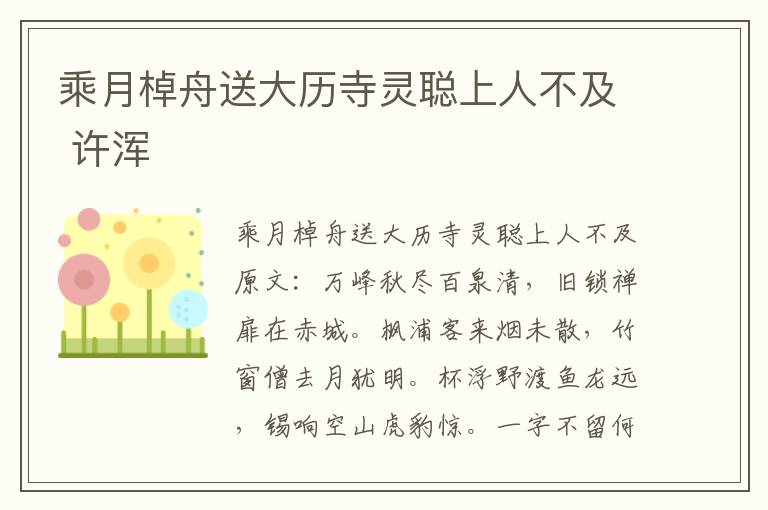 乘月棹舟送大历寺灵聪上人不及 许浑