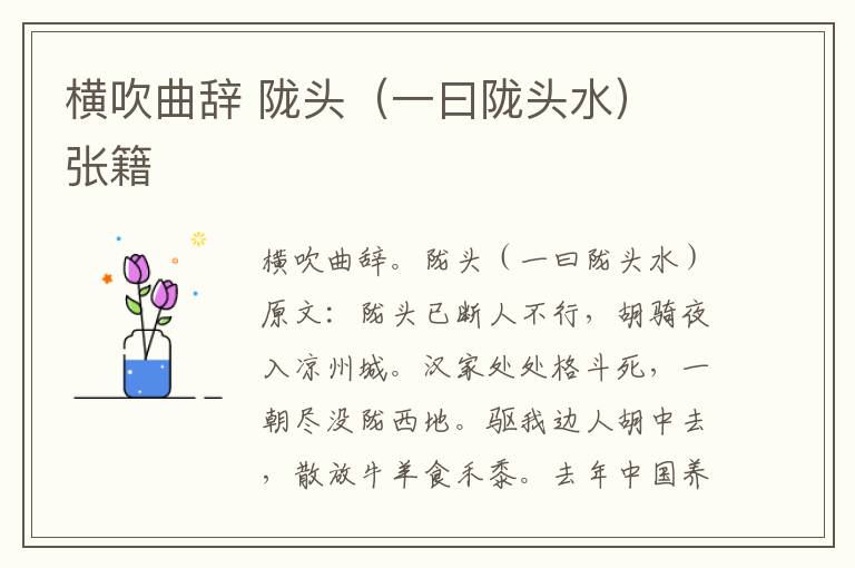横吹曲辞 陇头（一曰陇头水） 张籍