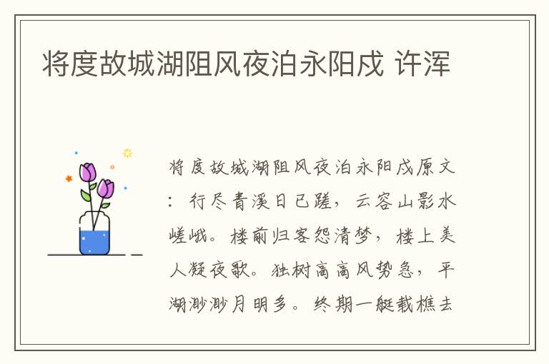 将度故城湖阻风夜泊永阳戍 许浑