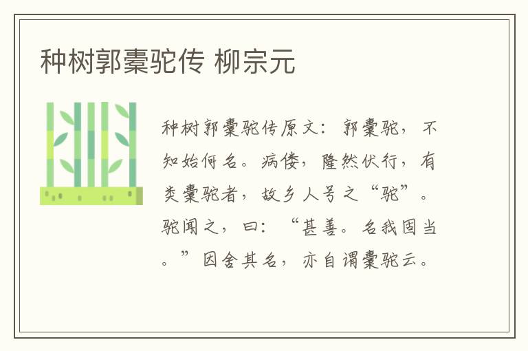 种树郭橐驼传 柳宗元