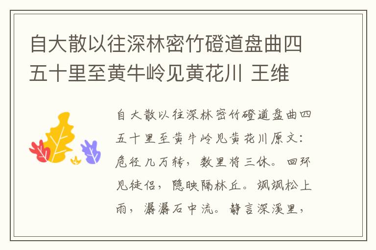 自大散以往深林密竹磴道盘曲四五十里至黄牛岭见黄花川 王维