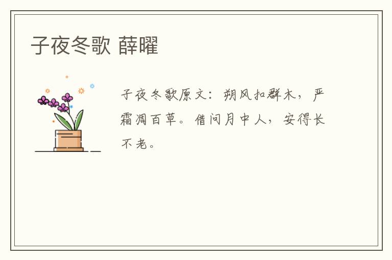 子夜冬歌 薛曜