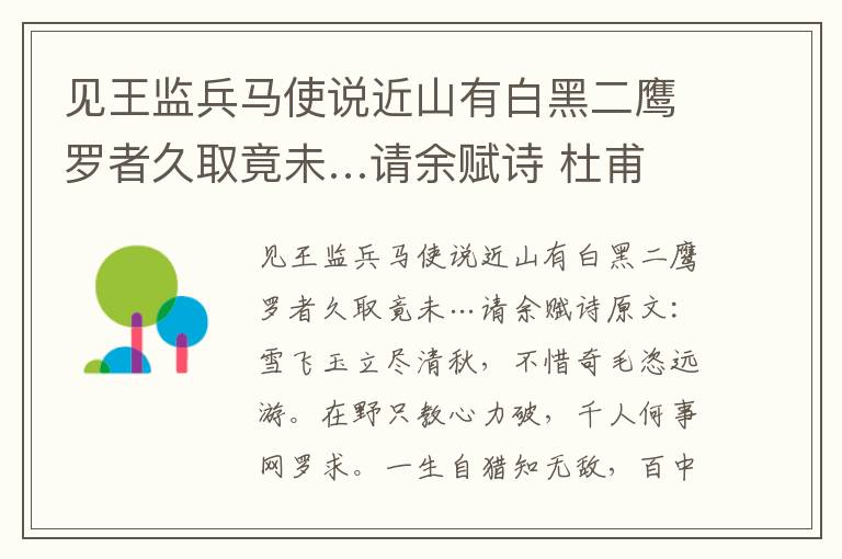 见王监兵马使说近山有白黑二鹰罗者久取竟未…请余赋诗 杜甫