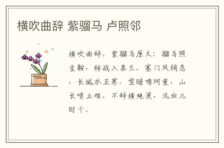 横吹曲辞 紫骝马 卢照邻