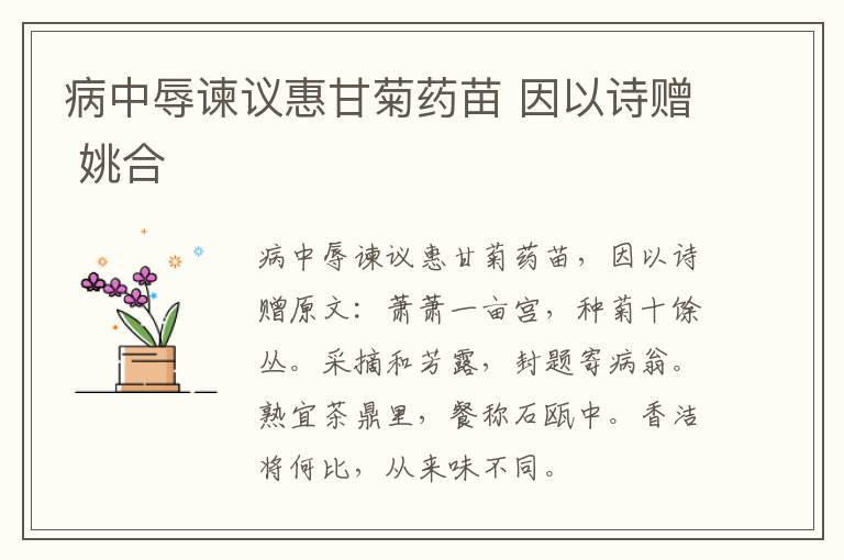 病中辱谏议惠甘菊药苗 因以诗赠 姚合