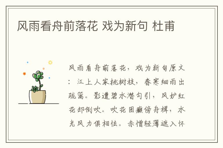 风雨看舟前落花 戏为新句 杜甫
