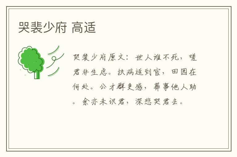 哭裴少府 高适