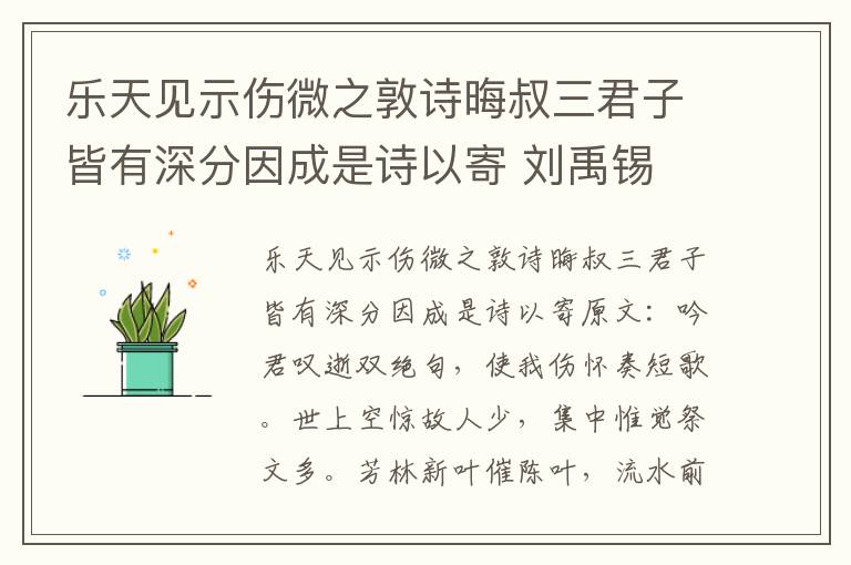 乐天见示伤微之敦诗晦叔三君子皆有深分因成是诗以寄 刘禹锡
