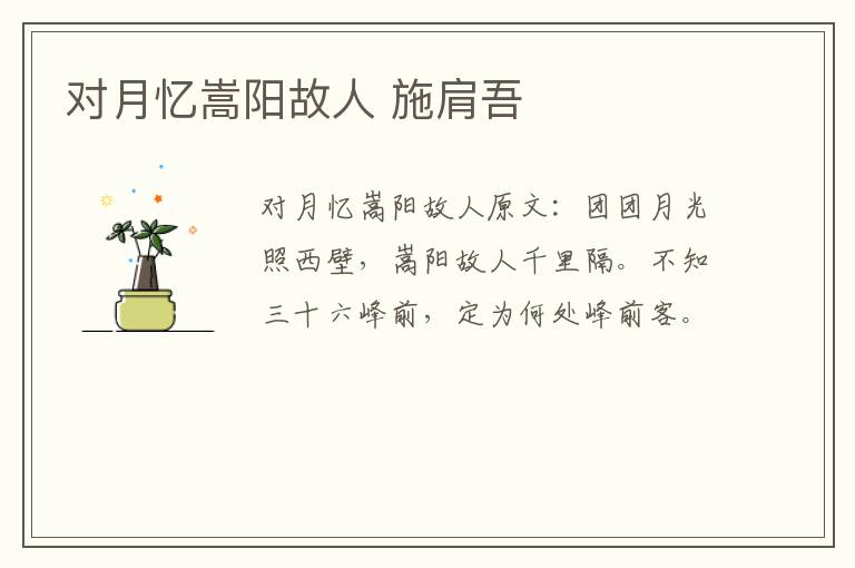 对月忆嵩阳故人 施肩吾