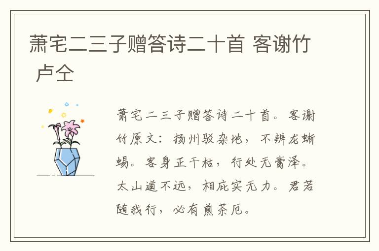 萧宅二三子赠答诗二十首 客谢竹 卢仝
