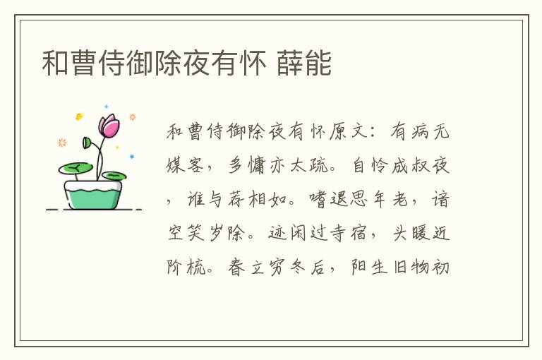 和曹侍御除夜有怀 薛能