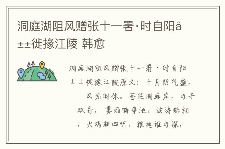 洞庭湖阻风赠张十一署·时自阳山徙掾江陵 韩愈