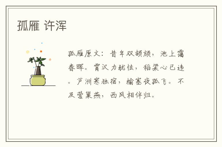 孤雁 许浑