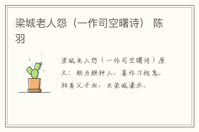 梁城老人怨（一作司空曙诗） 陈羽
