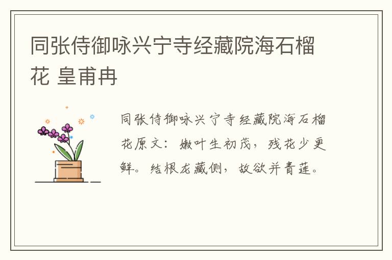 同张侍御咏兴宁寺经藏院海石榴花 皇甫冉