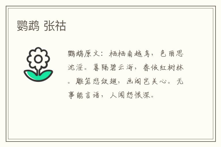 鹦鹉 张祜