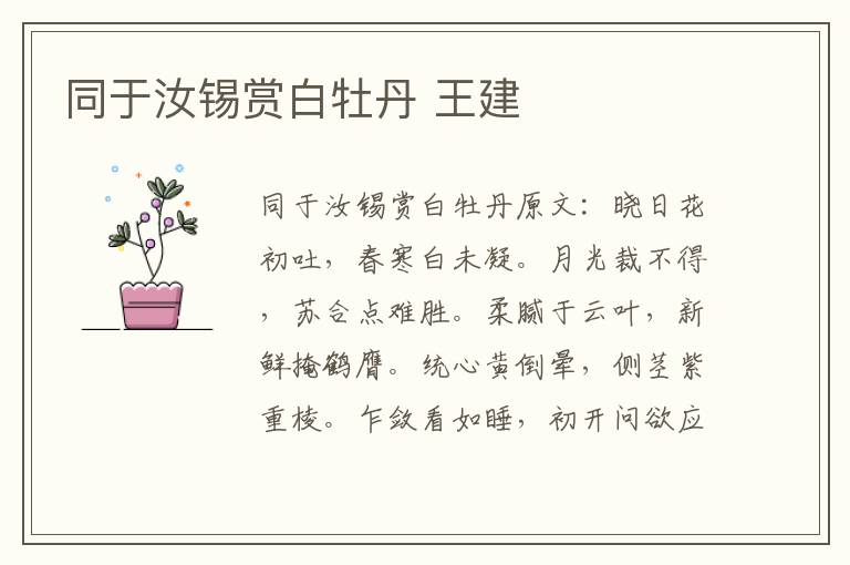 同于汝锡赏白牡丹 王建
