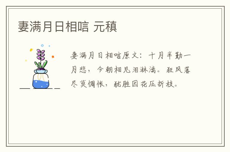 妻满月日相唁 元稹