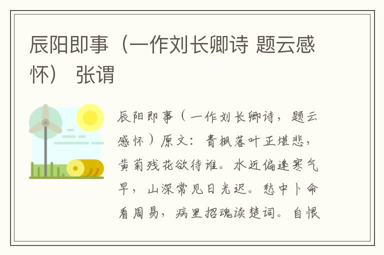辰阳即事（一作刘长卿诗 题云感怀） 张谓
