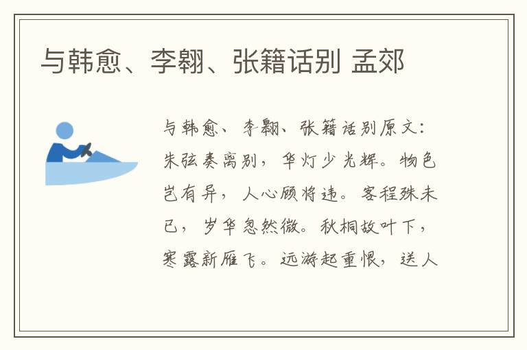 与韩愈、李翱、张籍话别 孟郊