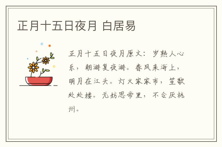 正月十五日夜月 白居易