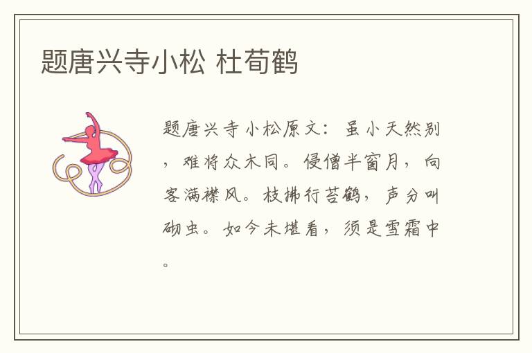 题唐兴寺小松 杜荀鹤