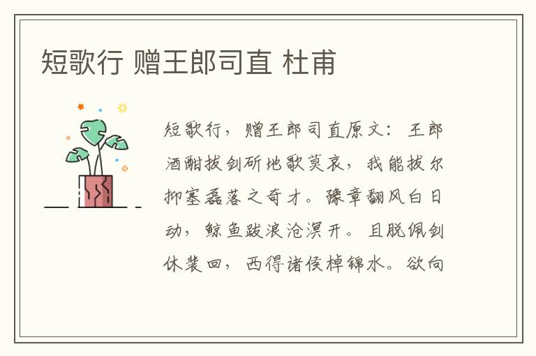 短歌行 赠王郎司直 杜甫