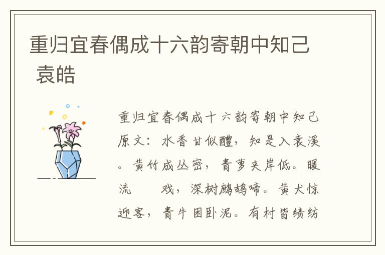 重归宜春偶成十六韵寄朝中知己 袁皓
