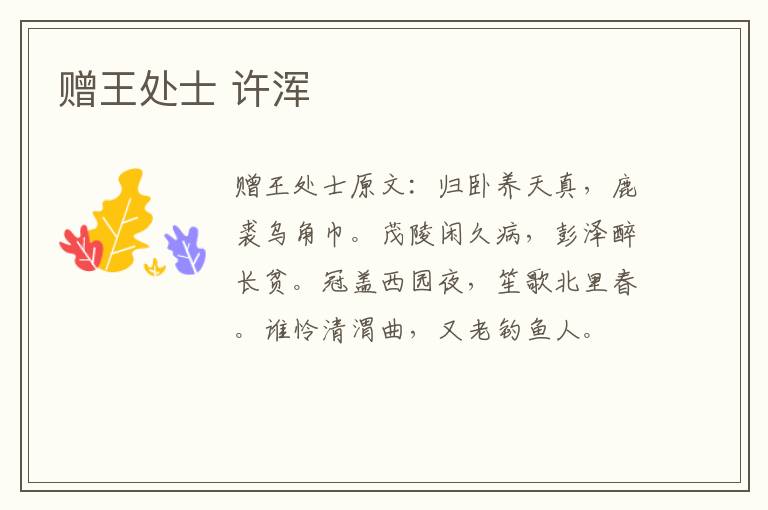 赠王处士 许浑