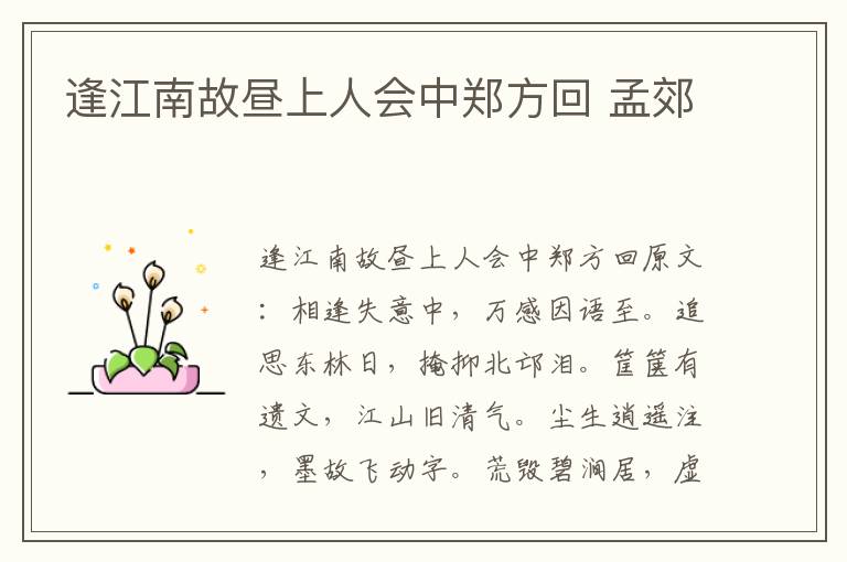 逢江南故昼上人会中郑方回 孟郊
