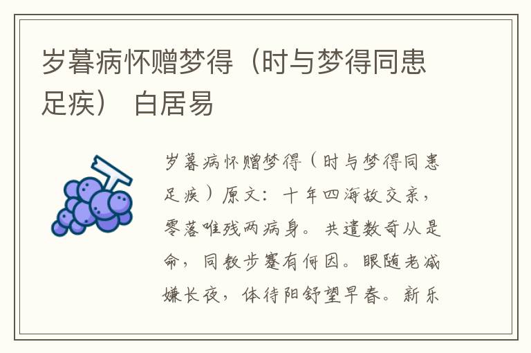 岁暮病怀赠梦得（时与梦得同患足疾） 白居易