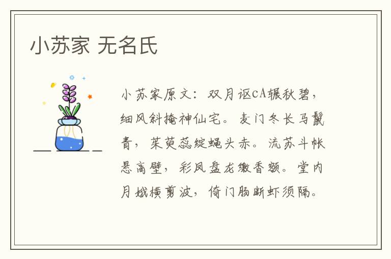小苏家 无名氏