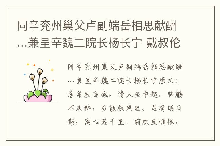 同辛兖州巢父卢副端岳相思献酬…兼呈辛魏二院长杨长宁 戴叔伦