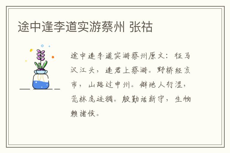 途中逢李道实游蔡州 张祜