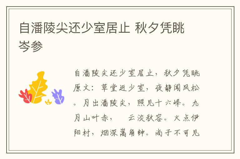 自潘陵尖还少室居止 秋夕凭眺 岑参