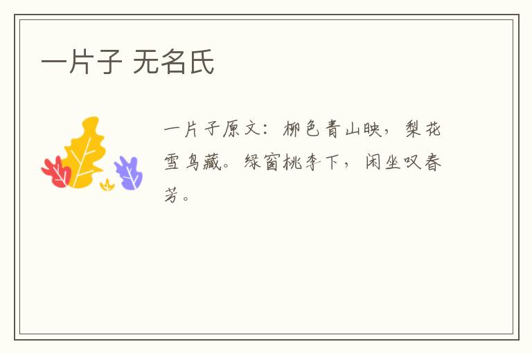 一片子 无名氏
