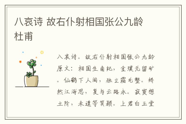 八哀诗 故右仆射相国张公九龄 杜甫