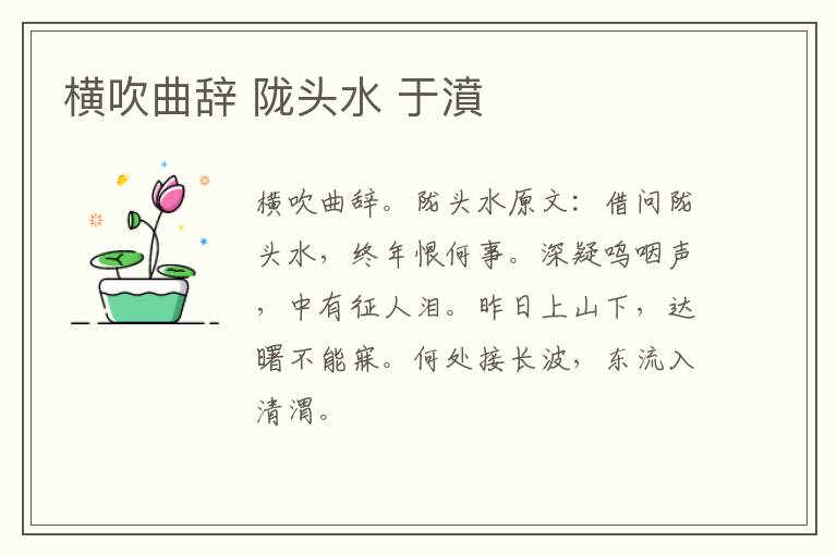 横吹曲辞 陇头水 于濆