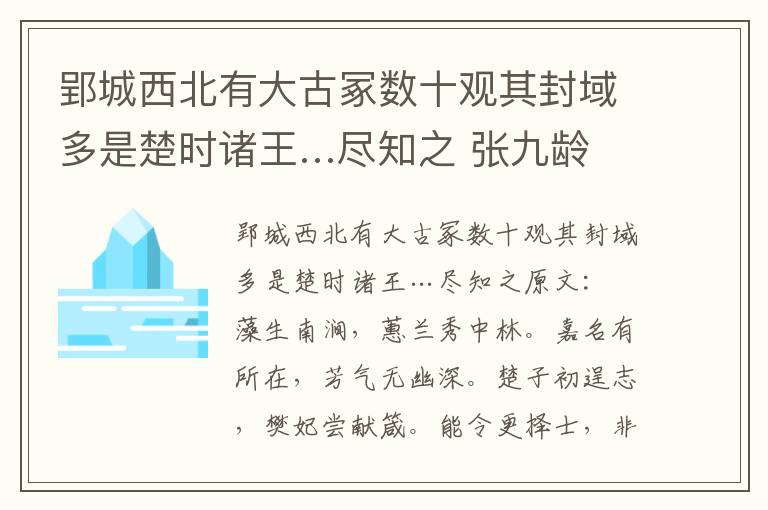 郢城西北有大古冢数十观其封域多是楚时诸王…尽知之 张九龄