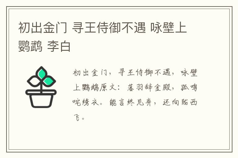 初出金门 寻王侍御不遇 咏壁上鹦鹉 李白