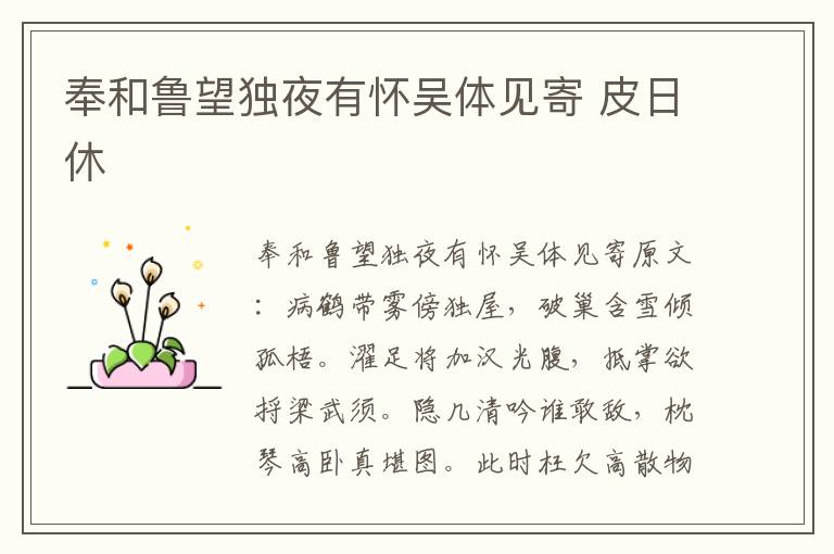 奉和鲁望独夜有怀吴体见寄 皮日休