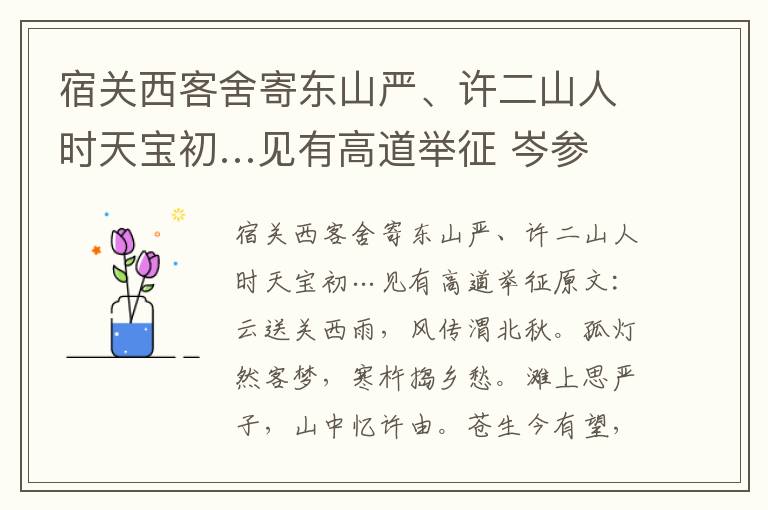 宿关西客舍寄东山严、许二山人时天宝初…见有高道举征 岑参