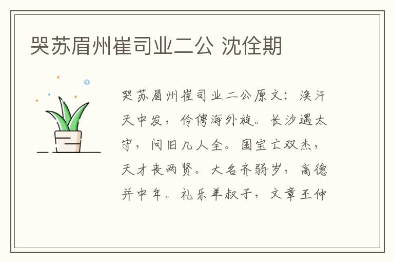 哭苏眉州崔司业二公 沈佺期