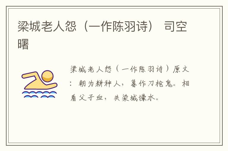 梁城老人怨（一作陈羽诗） 司空曙