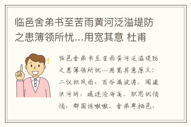 临邑舍弟书至苦雨黄河泛溢堤防之患簿领所忧…用宽其意 杜甫