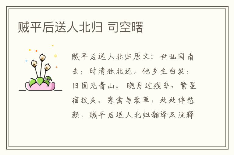 贼平后送人北归 司空曙