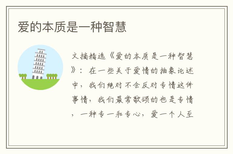爱的本质是一种智慧
