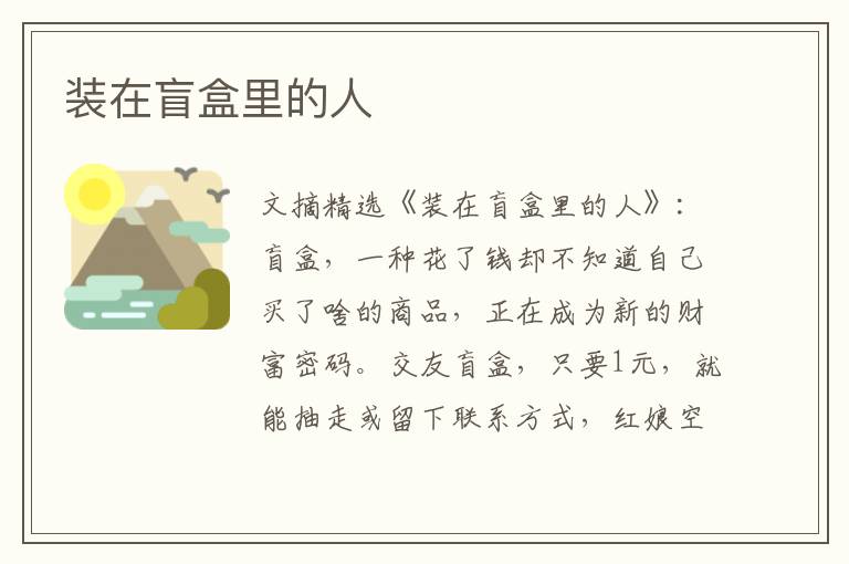 装在盲盒里的人