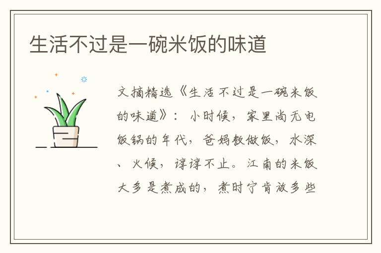 生活不过是一碗米饭的味道